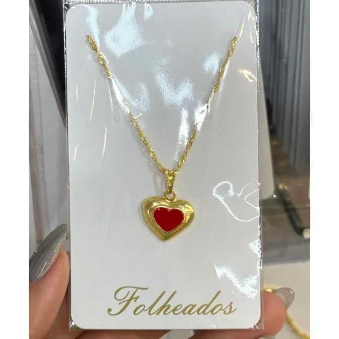 Colar com Pingente de coração vermelho 1 unidade