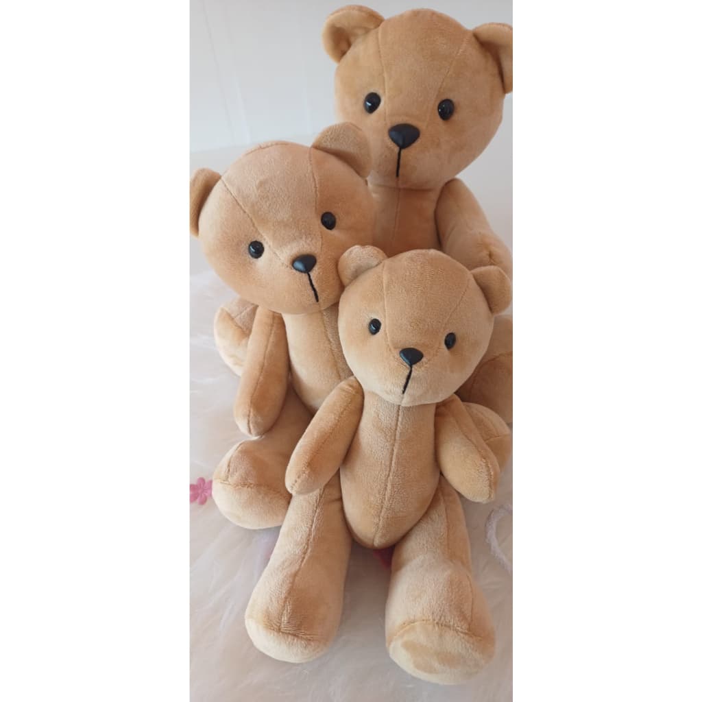 Urso de Pelúcia Clássico Articulado (MARROM CLARO)20cm/24cm/28cm- Com Laço de Cetim (UNIDADE)