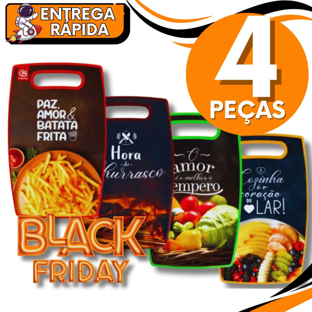 Conjunto Kit 4 Tábuas de Corte Estampadas  Resistentes, Práticas e Versáteis Para Carne, Legumes e Frutas Variáveis