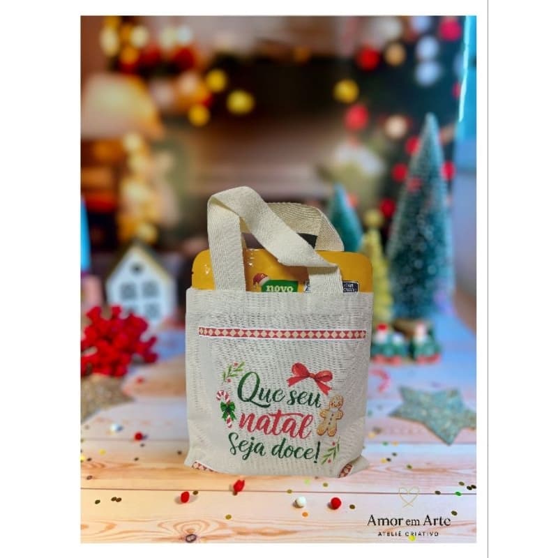Ecobag personalizada tema natal lembrancinha de natal algodão cru