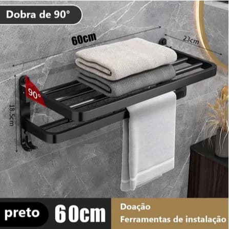 Toalheiro De Parede Duplo Premium Porta Toalha Adesivo Facil Instalação Sem Furo Banheiro Acessórios
