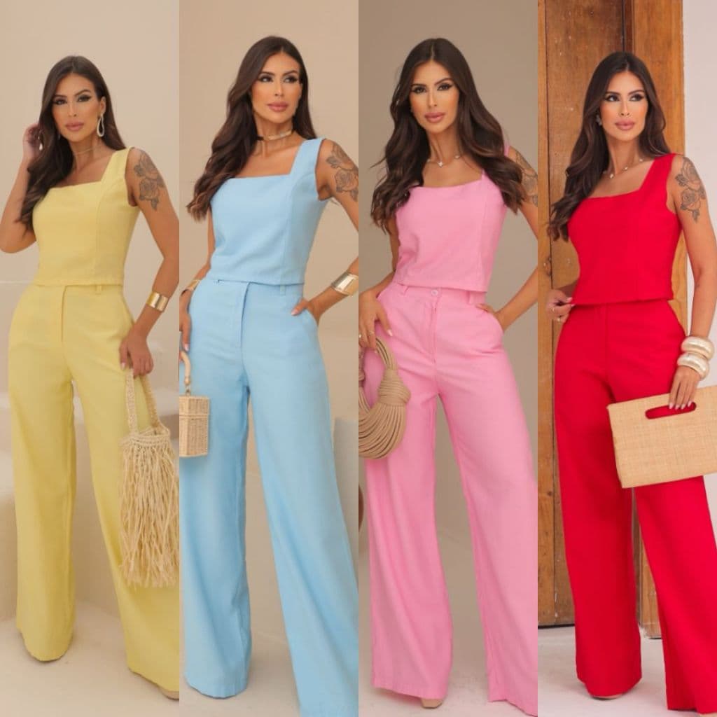 Conjunto Feminino Social De Cropped e Calça Pantalona