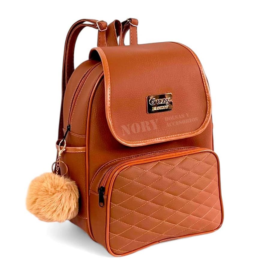 Mochila feminina Courino Fashion com alças ajustáveis ​​+ lindo CAHVEIRO POMPOM