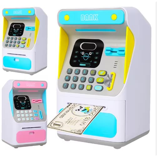 Cofre de Dinheiro Infantil com Reconhecimento Facial Simulado e Segurança por Senha-（Versões em chinês e inglês）