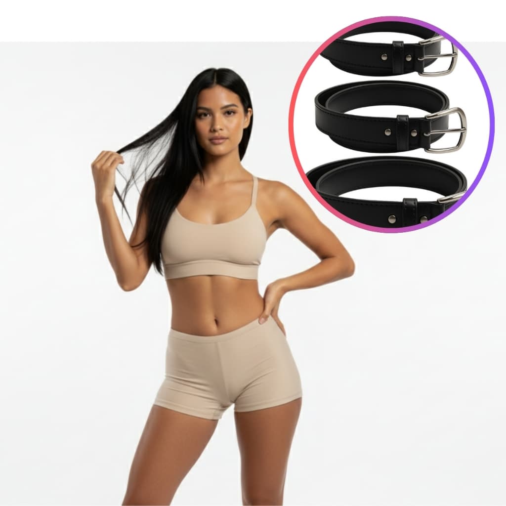 Kit 3 Cintos Femininos Fino 2cm + Shortinho Segunda Pele Anti Atrito p/ Vestidos – Moda Blogueira