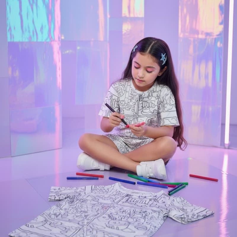 Pijama Infantil Feminino Meia Manga Para Colorir Lavável