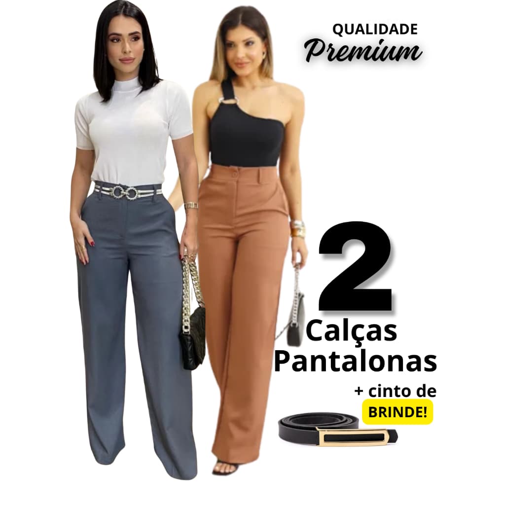 KIt 2 Calças Pantalonas com Bolso em Alfaiataria PREMIUM + 1 Cinto de Couro  Brindes! PROMOÇÃO
