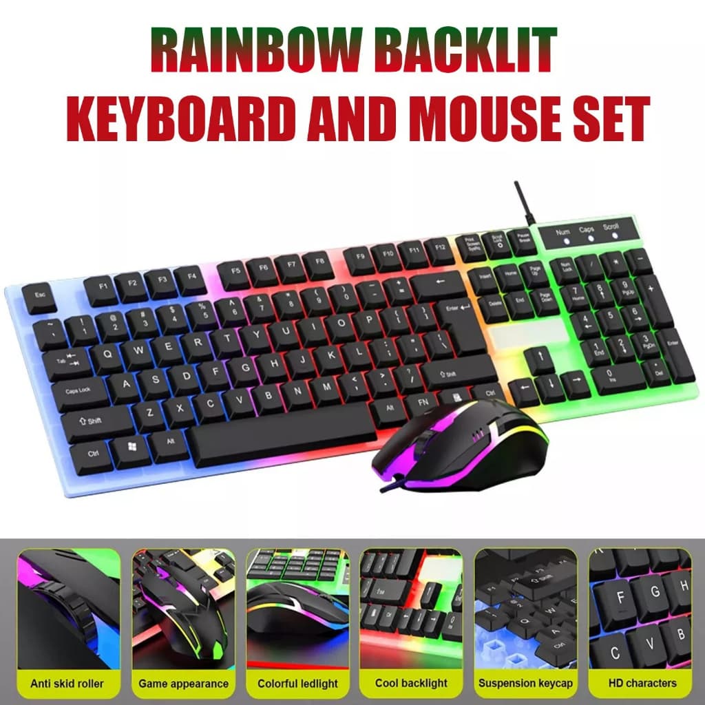 Kit Teclado Semi Mecânico + Mouse Gamer 3200dpi Rgb Teclado mecânico com luz LED H8