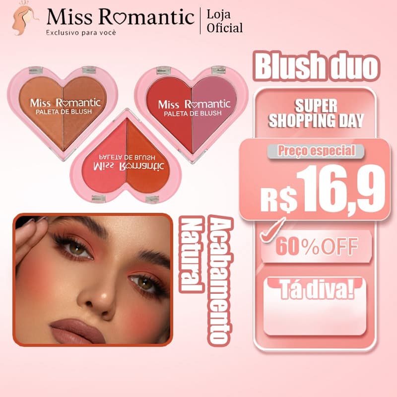 Paleta Blush Duo Miss Romantic – Cores Combinadas, Toque Suave e Longa Duração