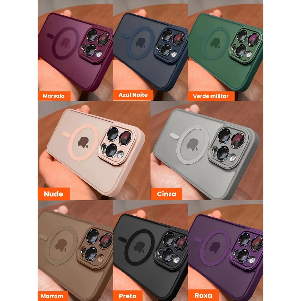 Capa Fosca com MagSafe Proteção na Câmera para iPhones 11/12/12pro/12promax/13/13pro/13pm/14/14pro/14pm/15/15pro/15pm