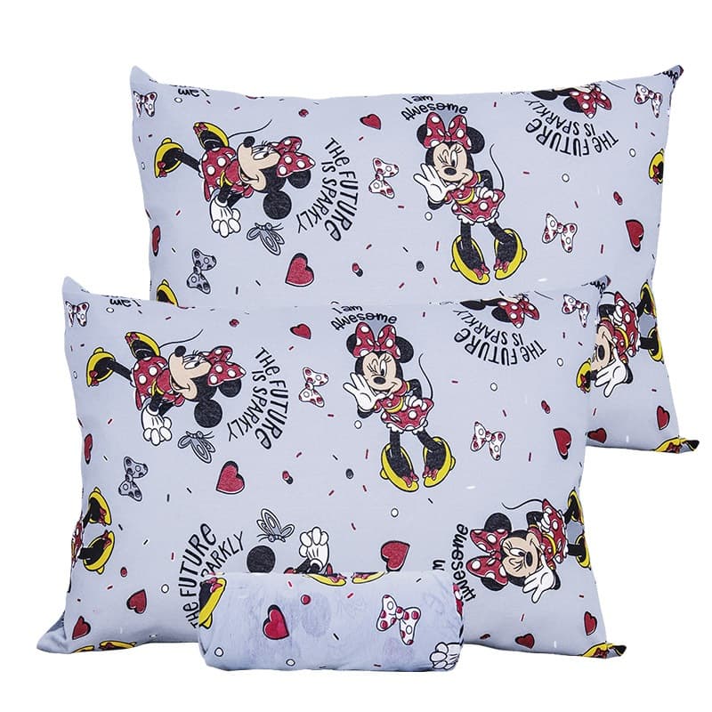 Jogo de Lençol Portallar Casal Malha Mista Estampado Disney Minnie Sparkly 3 Pçs Cinza Claro