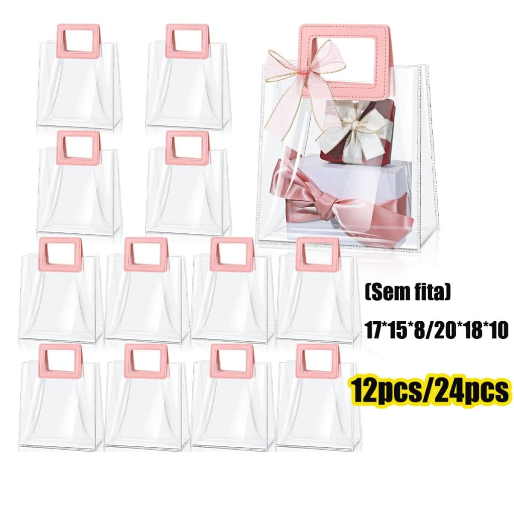 12/24 Pcs Sacos de presente transparentes de PVC com alças, ideais para embalar flores, buquês e presentes especiais