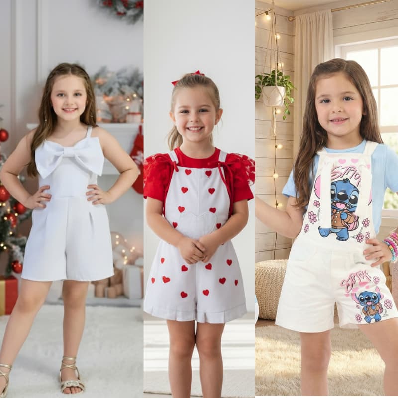 Macacão look Infantil Menina Luxo, Confortável, Tecido Macio Festa Ano Novo