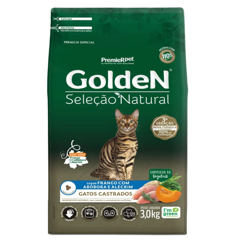 Golden Seleção Natural Ração Gato Castrado Abóbora/alec 3kg