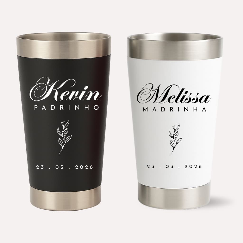Kit 3 Copos Térmicos 473 ml com tampa Hermética Convite Perfeito Padrinhos e Madrinhas de Casamento