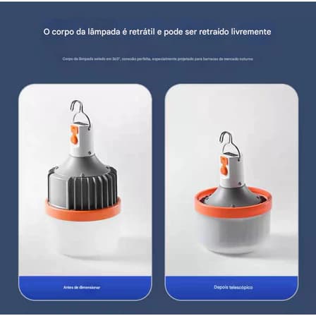 Lâmpada recarregável led grande capacidade bateria de longa duração retrátil ao ar livre barraca de luz de emergênci
