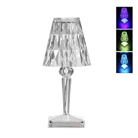 Abajur Recarregável Touch Luminária de Mesa Cristal RGB com 15 Tons de Cores - Iluminação Decoração