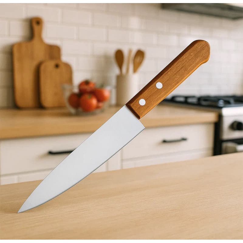 Faca Cozinha Grande 6” Afiada Ideal Para Carnes, Legumes, Churrasco Aço Inoxidável Cabo de Madeira - Em casa tem