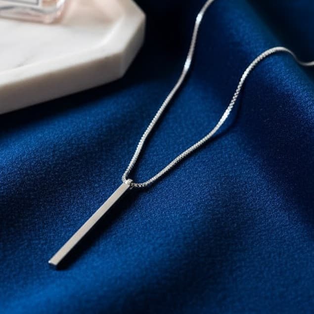Colar Palito Feminino Geométrico Banhado a Prata 925  Corrente Veneziana Moderno Elegante Básico