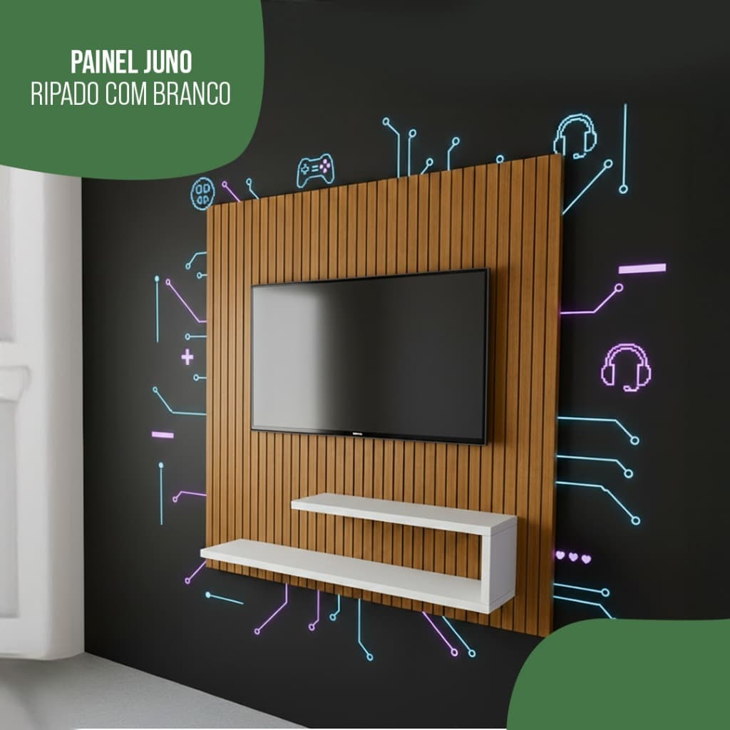 Painel de Tv Até 32 Polegadas Ripado Com Prateleira