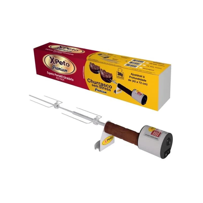 speto Portátil Giratório Elétrico Ajustável Xpeto Premium – Churrasco Fácil, Motor Elétrico, Aço Inox