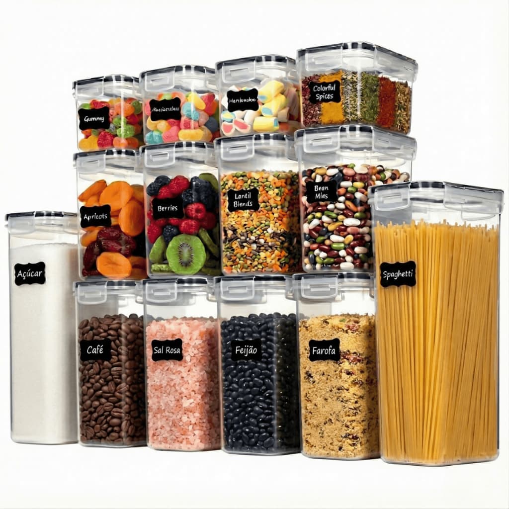 Kit14 Potes Herméticos Organizador Porta Mantimentos Armário Despensa Cozinha Alimentos Transparente