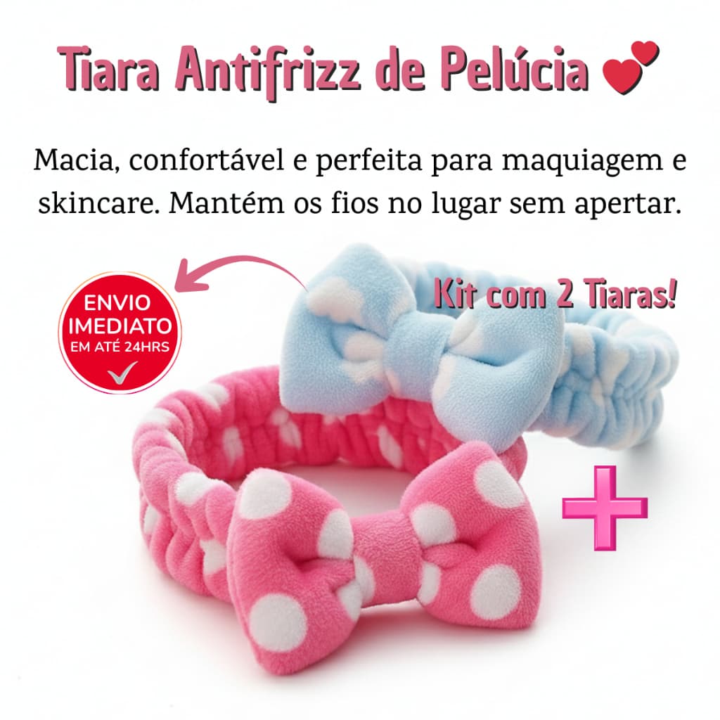Tiaras Antifrizz de Pelúcia para Maquiagem e Skincare Kit 2  – Faixa Cabelo Spa Macia e Confortável