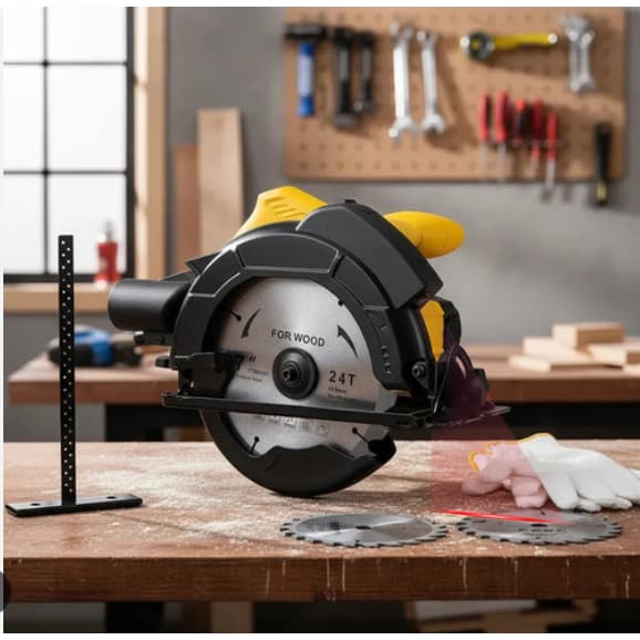 Serra Circular Elétrica  220V, Profundidade de Corte Ajustável a, para Corte de Madeira,  e Plástico