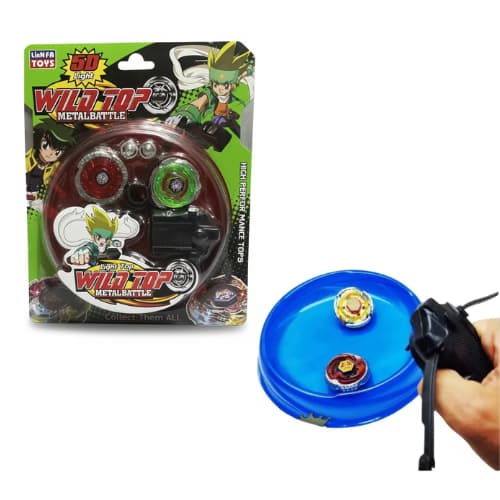 Kit Cartela Arena 2 Beyblades Metal 5D + 2 Lançadores + Arena Vermelho