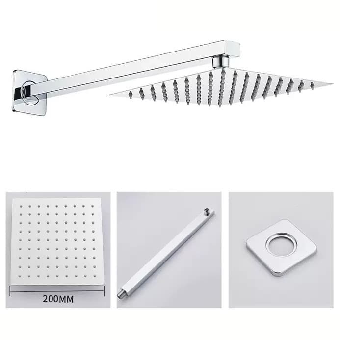 Chuveiro Luxo Cromado Inox de Parede Quadrado 20cm Cromado Ducha Plafon Banheiro Spa
