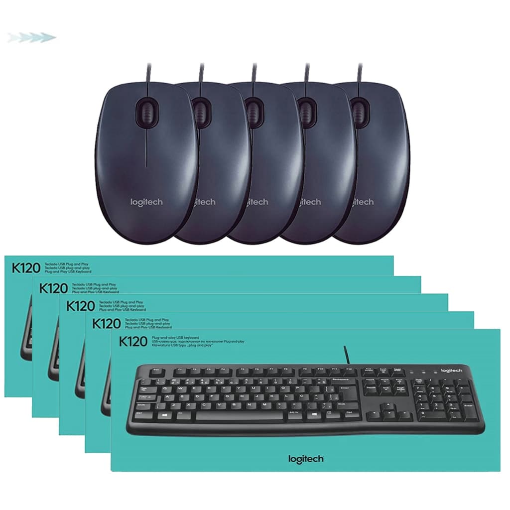 5 Teclado Ç + 5 Mouse Combo Kit Teclado Mouse Cabo Completo. Preto Preto