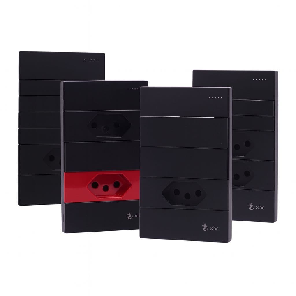 Monte seu kit Tomada 10a, 20a, Tomada Dupla, Interruptor, 4x2 MelodyPro Preto fosco