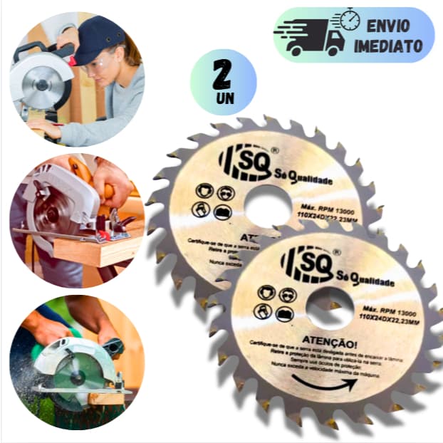 KIT 2 DISCOS DE CORTE 24 DENTES PARA SERRA CIRCULAR MAKITA PARA MADEIRA RPM 1 3.000