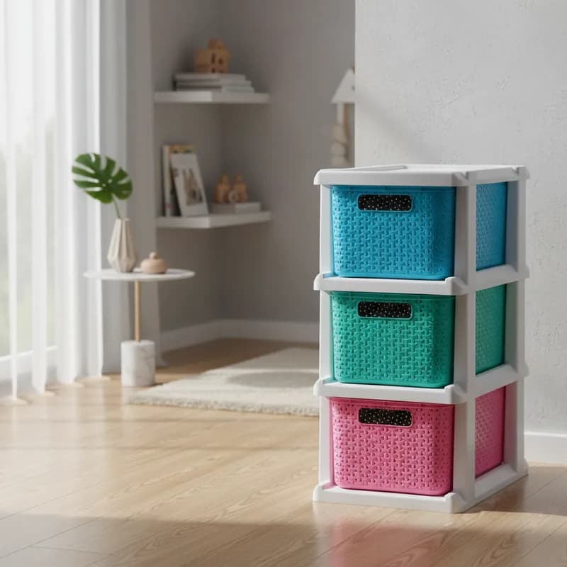 Gaveteiro Plástico Ratan 3 Gavetas Colorido com Rodinhas – Organizador Agraplast 1046