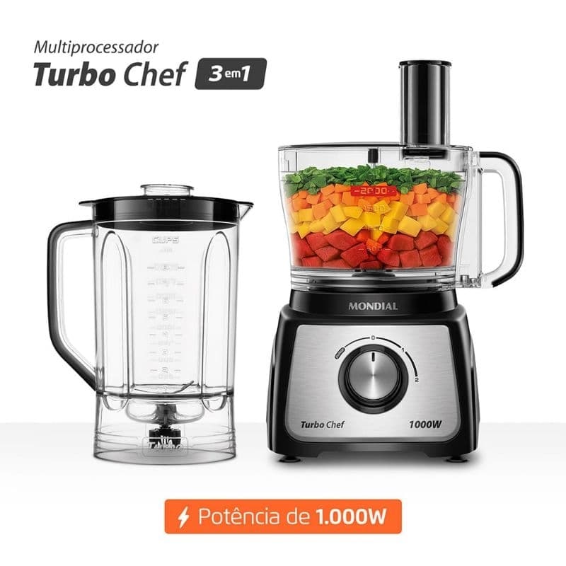 Multiprocessador Turbo Chef 3 Em 1 Mondial 1000w- Mpn-02-be
Preto | 127V