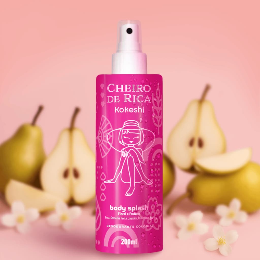 Body Splash Desodorante Colônia Cheiro de Rica Kokeshi 200mL Fragrância Floral Frutado