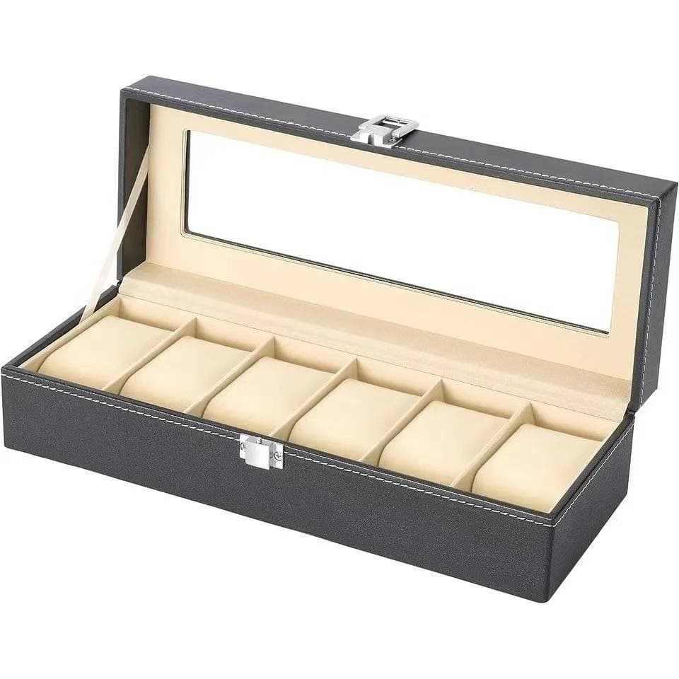 PU Leather Watch Storage Box, Assista Acessórios, Display Case, Suporte, Organizador, Caixa de Jóias, 6 Slots..