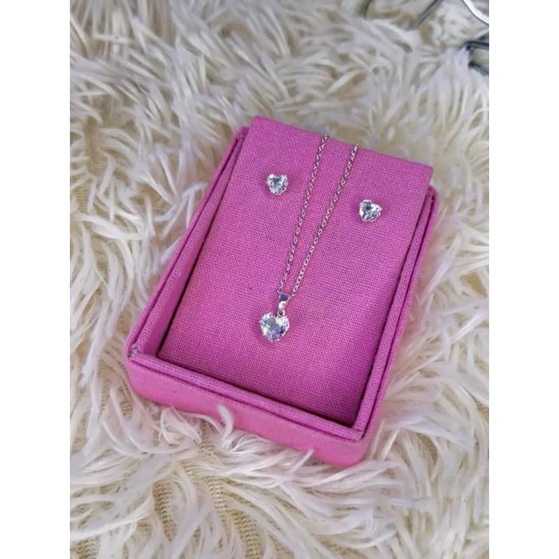 Kit Corrente E Brinco Feminino Ponto de luz Zircônia Coração