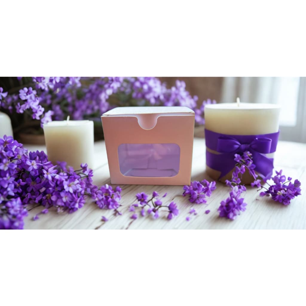 Caixas Para Velas Aromáticas A6,5cm,L7,5cmxP7,5cm papel 300gr para Pote Patê com Visor e Acetato