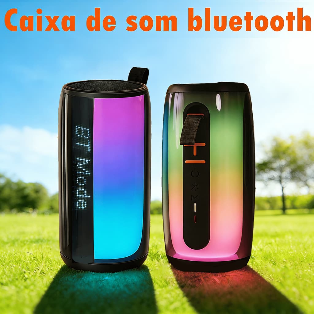 Caixa de Som Bluetooth Portátil Potente LED RGB TWS FM com Show de Luzes Estéreo para Festa Praia