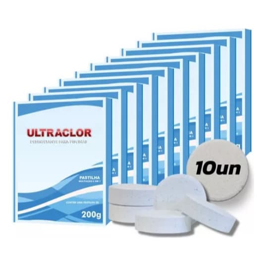 Kit 10 Pastilhas / Tabletes / Pedra Tricolo 90% De Cloro Estabilizado 200g Clarificante Para Piscina Limpeza CompletaTop