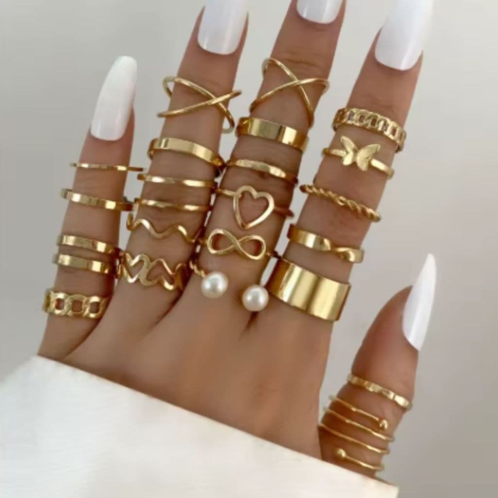 Kit c/ 22 Anéis Minimalista Coração Infinito Dourado