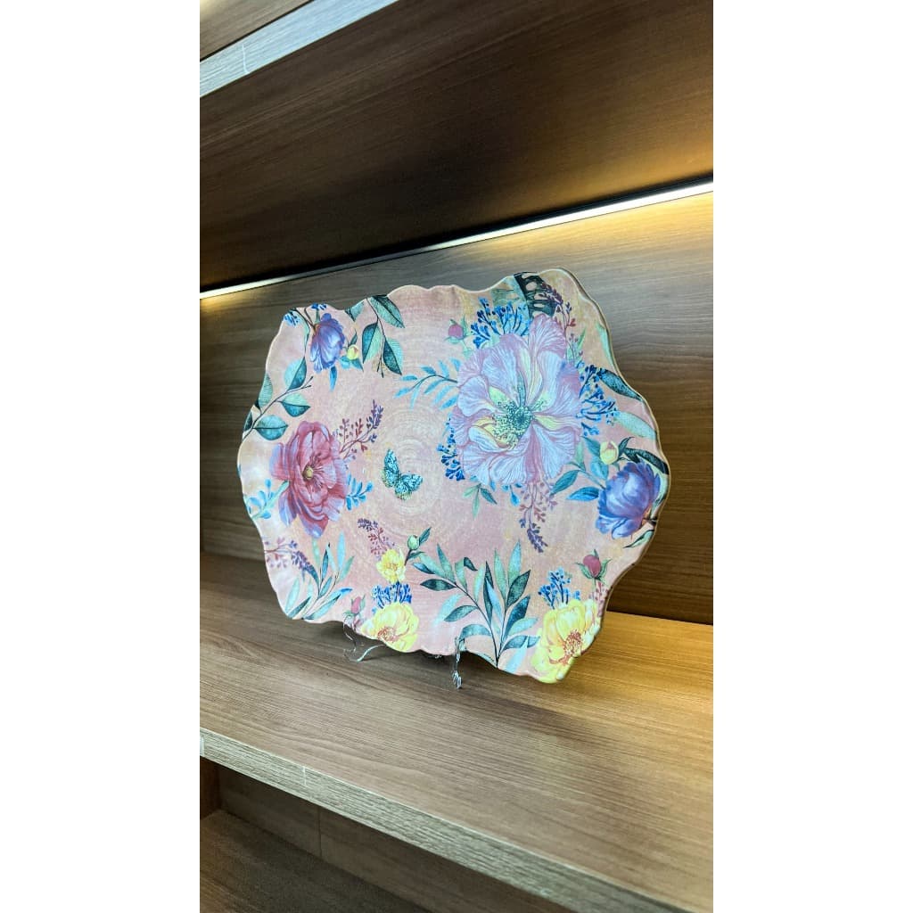 Prato Travessa Orgânica Oval Flor de Cerâmica Decorativa Moderna p/ Servir Almoço Jantar Salada Carne Mesa Posta