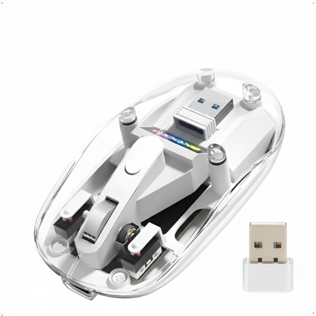 Mouse Sem Fio Aportex Transparente Dual Mode Bluetooth + USB 2.4GHz LED RGB Colorido