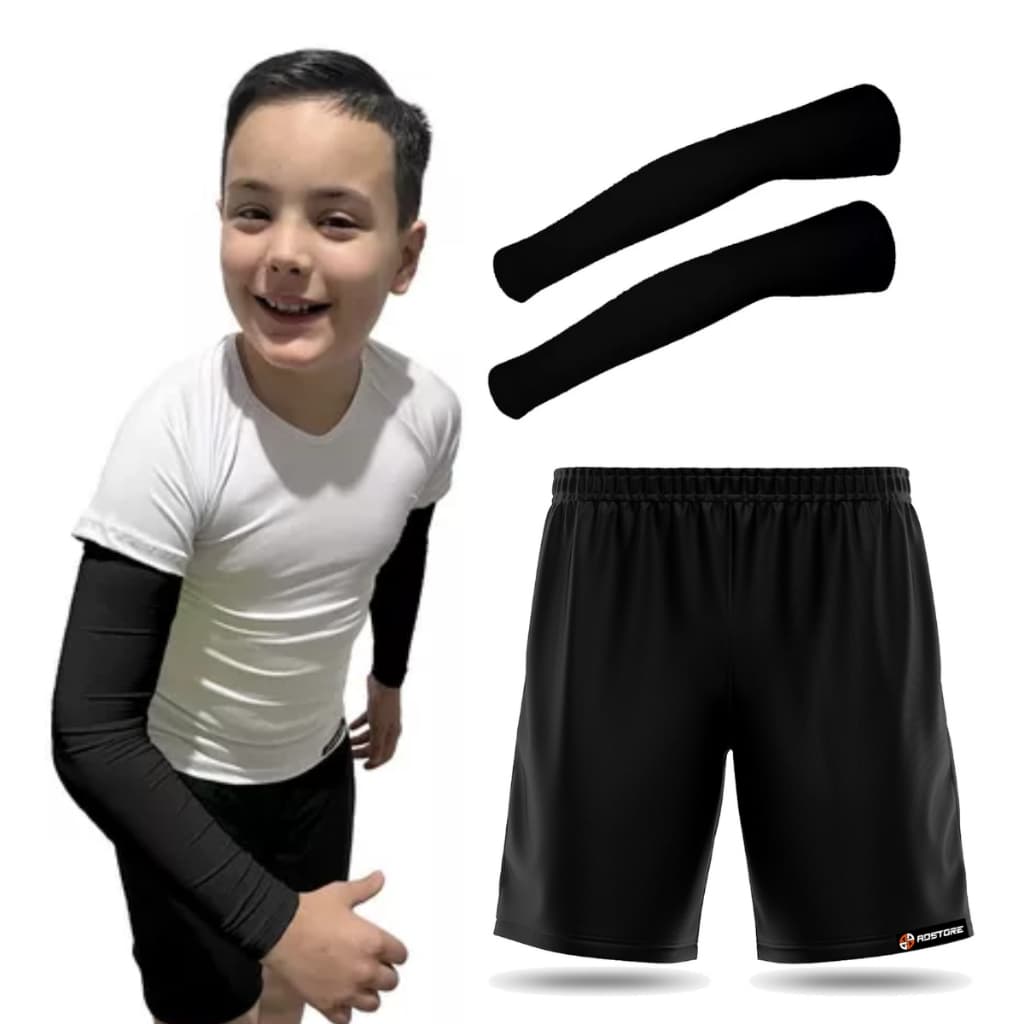 Shorts Futebol + Manguito Pulso Infantil ADSTORE criança jogo Treino Fut Kids
