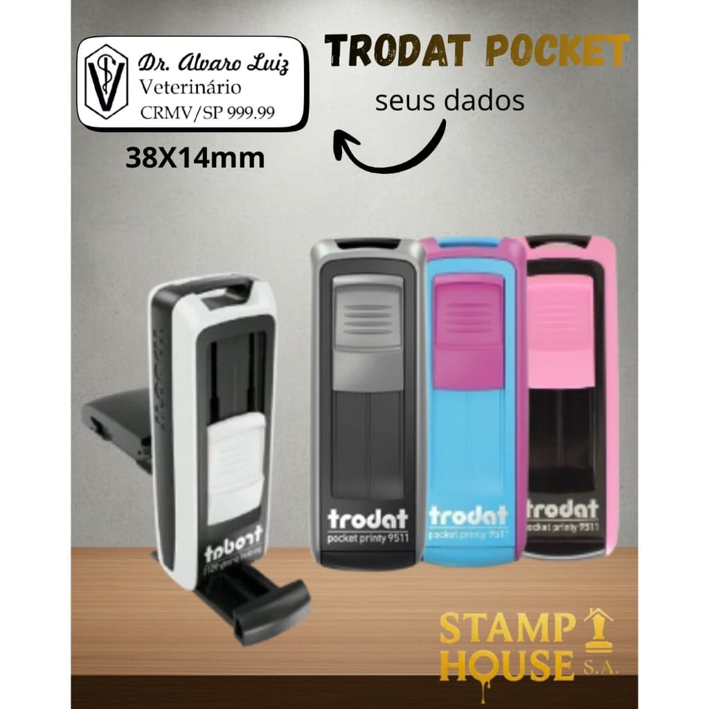TRODAT POCKET 9511  Personalizado e com Diversos Apliques Emborrachado
