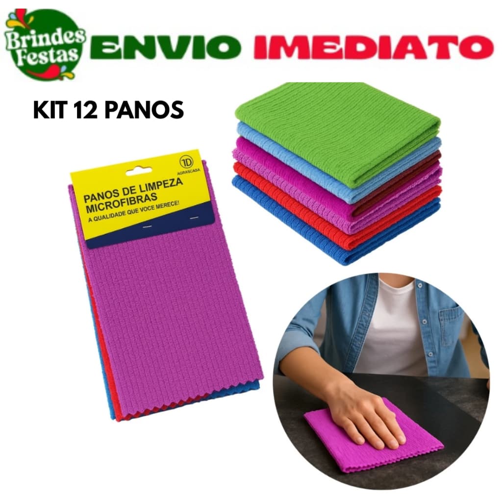 Kit 12 Panos De Limpeza Microfibra alta absorção Multiuso Sortidos Casa