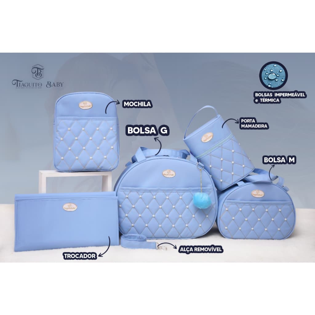 Kit Bolsa Maternidade Pérola 5 Peças (Azul)