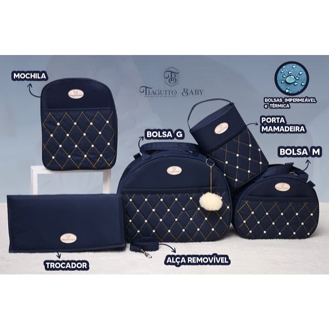 Kit Bolsa Maternidade Pérola 5 Peças (Marinho)