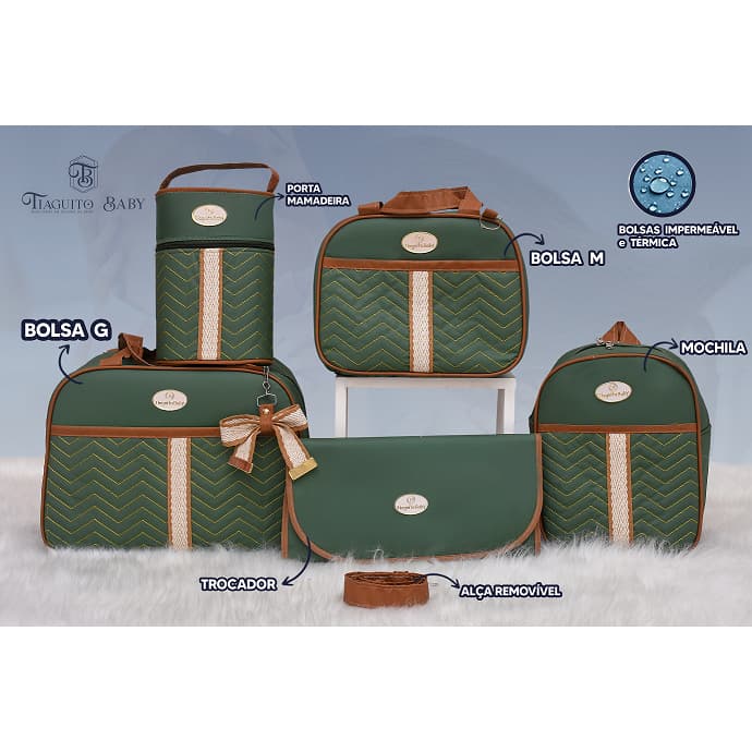 Kit Bolsa de Bebê Laço 5 Peças (Verde)